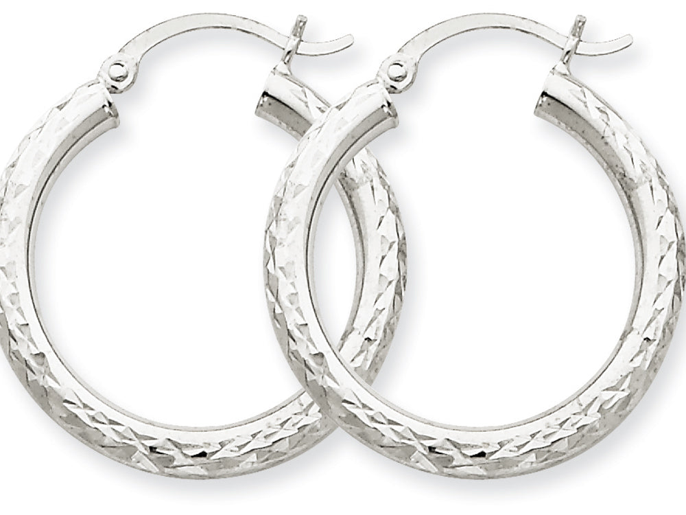 FJC Finejewelers 14k White Gold Bright-cut 3mm Round Hoop Earrings