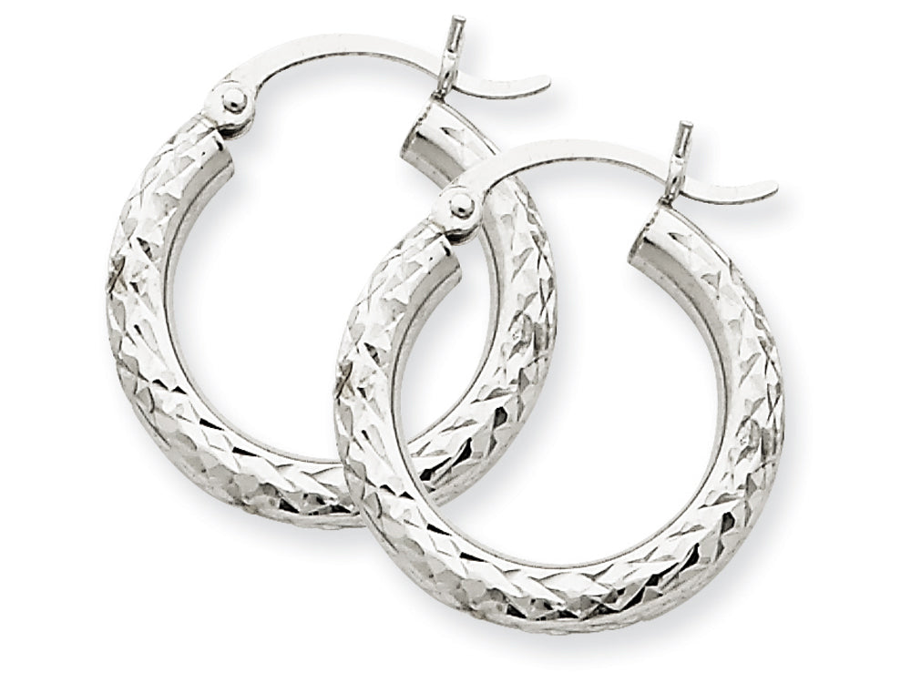 FJC Finejewelers 14k White Gold Bright-cut 3mm Round Hoop Earrings