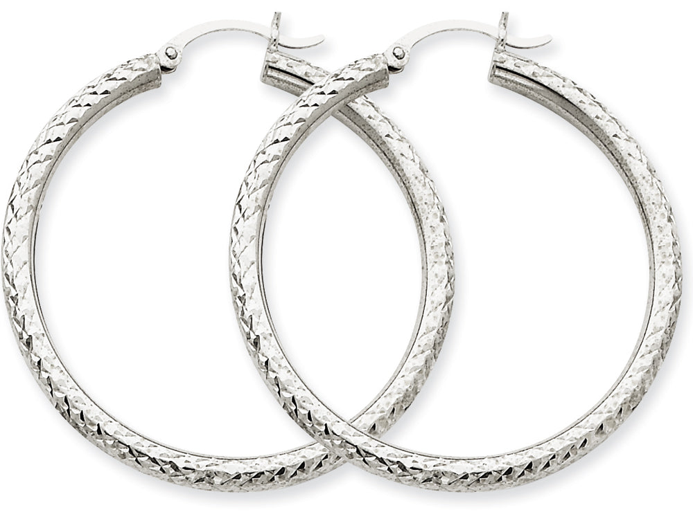 FJC Finejewelers 14k White Gold Bright-cut 3mm Round Hoop Earrings
