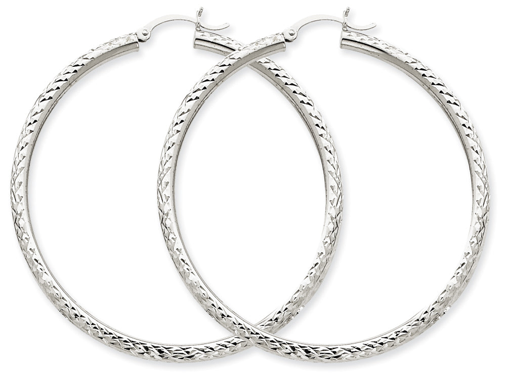 FJC Finejewelers 14k White Gold Bright-cut 3mm Round Hoop Earrings