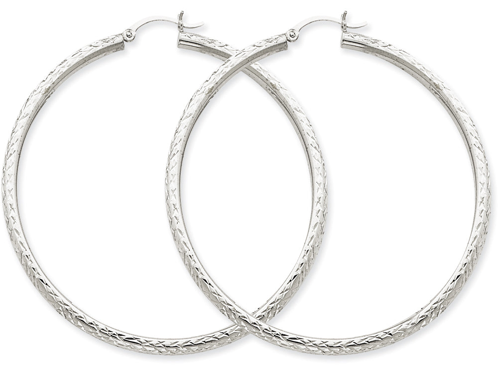 FJC Finejewelers 14k White Gold Bright-cut 3mm Round Hoop Earrings