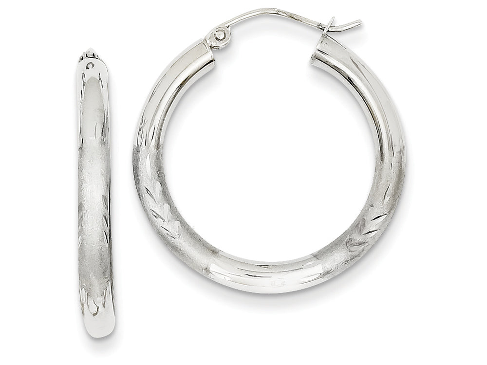 FJC Finejewelers 14k White Gold Satin and Bright-cut 3mm Round Hoop Earrings
