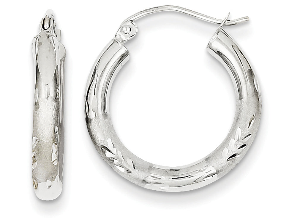FJC Finejewelers 14k White Gold Satin and Bright-cut 3mm Round Hoop Earrings