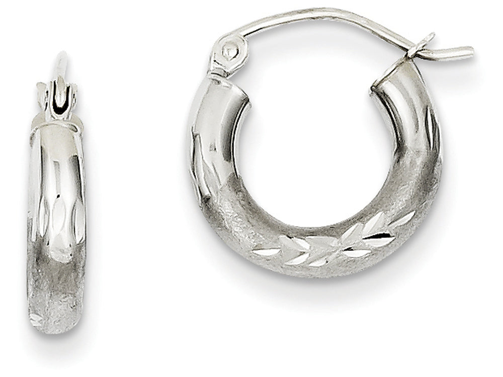 FJC Finejewelers 14k White Gold Satin and Bright-cut 3mm Round Hoop Earrings
