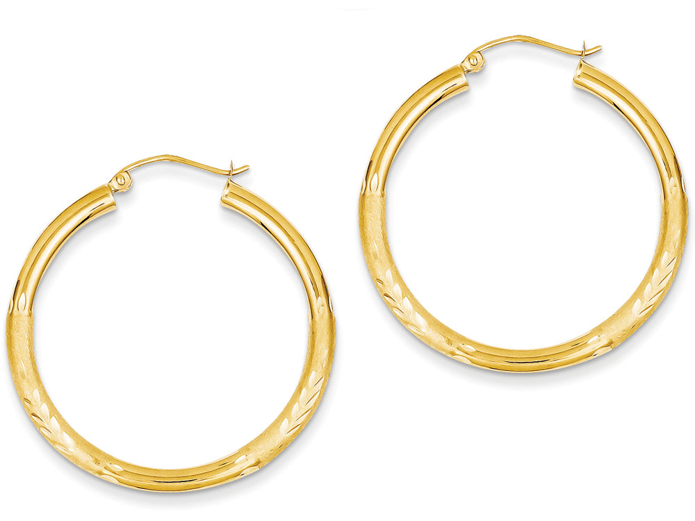 FJC Finejewelers 14k Yellow Gold Satin and Bright-cut 3mm Round Hoop Earrings