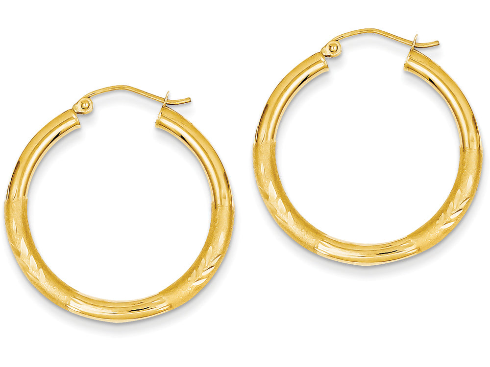 FJC Finejewelers 14k Yellow Gold Satin and Bright-cut 3mm Round Hoop Earrings