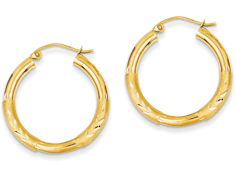 FJC Finejewelers 14k Yellow Gold Satin and Bright-cut 3mm Round Hoop Earrings