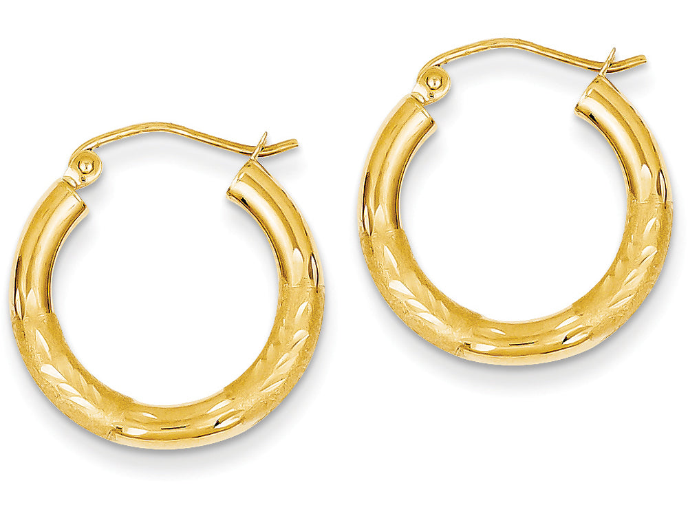 FJC Finejewelers 14k Yellow Gold Satin and Bright-cut 3mm Round Hoop Earrings