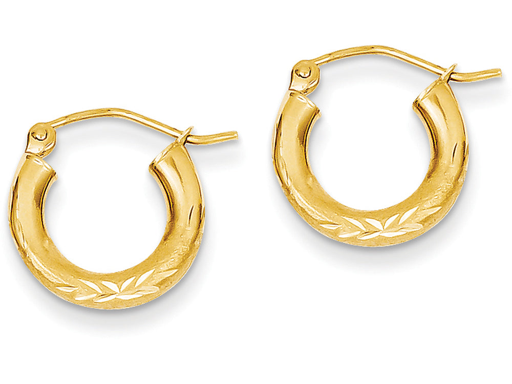 FJC Finejewelers 14k Yellow Gold Satin and Bright-cut 3mm Round Hoop Earrings