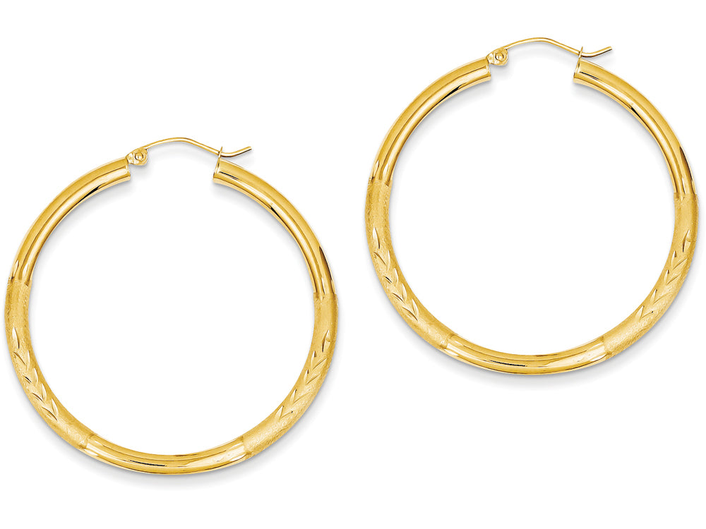 FJC Finejewelers 14k Yellow Gold Satin and Bright-cut 3mm Round Hoop Earrings