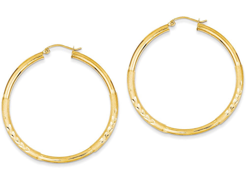 FJC Finejewelers 14k Yellow Gold Satin and Bright-cut 3mm Round Hoop Earrings