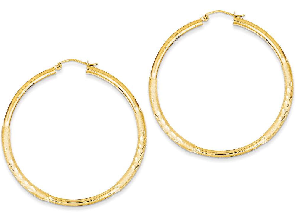FJC Finejewelers 14k Yellow Gold Satin and Bright-cut 3mm Round Hoop Earrings