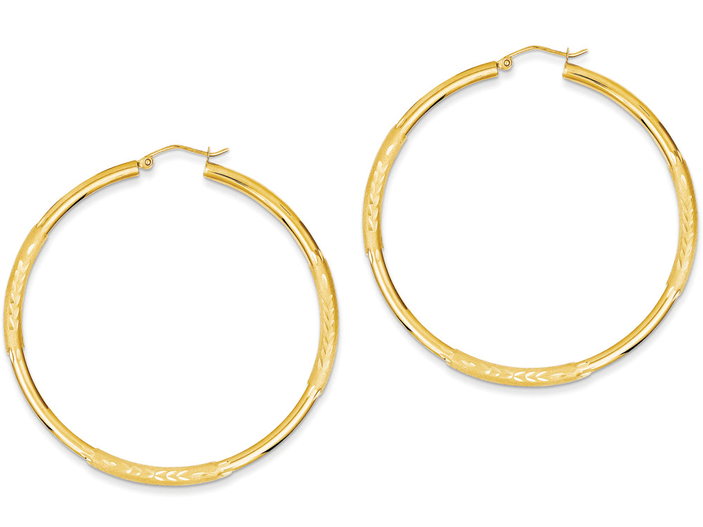 FJC Finejewelers 14k Yellow Gold Satin and Bright-cut 3mm Round Hoop Earrings