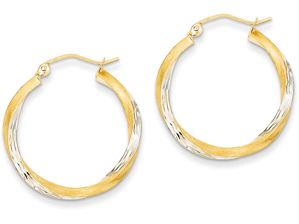 FJC Finejewelers 14k Yellow Gold and Rhodium Bright-cut 2.5mm Twisted Hoop Earrings