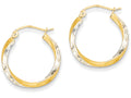 FJC Finejewelers 14k Yellow Gold and Rhodium Bright-cut 2.5mm Twisted Hoop Earrings