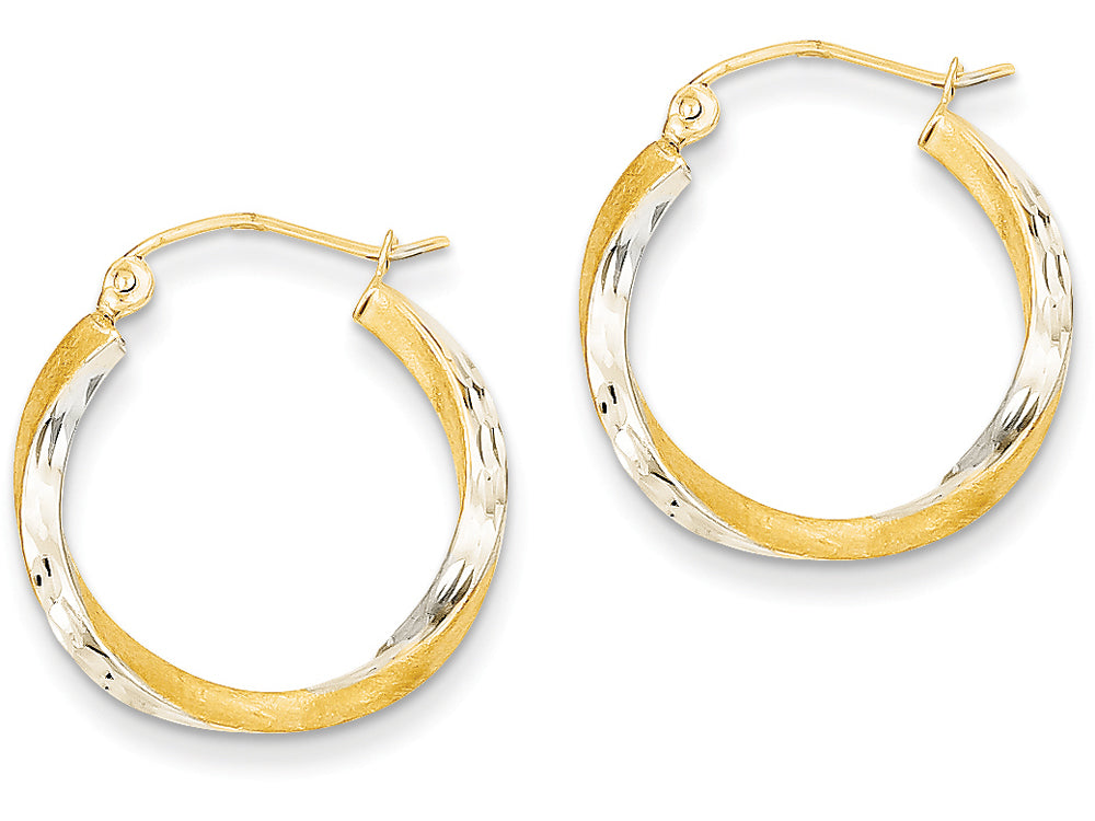FJC Finejewelers 14k Yellow Gold and Rhodium Bright-cut 2.5mm Twisted Hoop Earrings