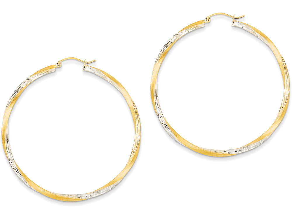 FJC Finejewelers 14k Yellow Gold and Rhodium Bright-cut 2.5mm Twisted Hoop Earrings