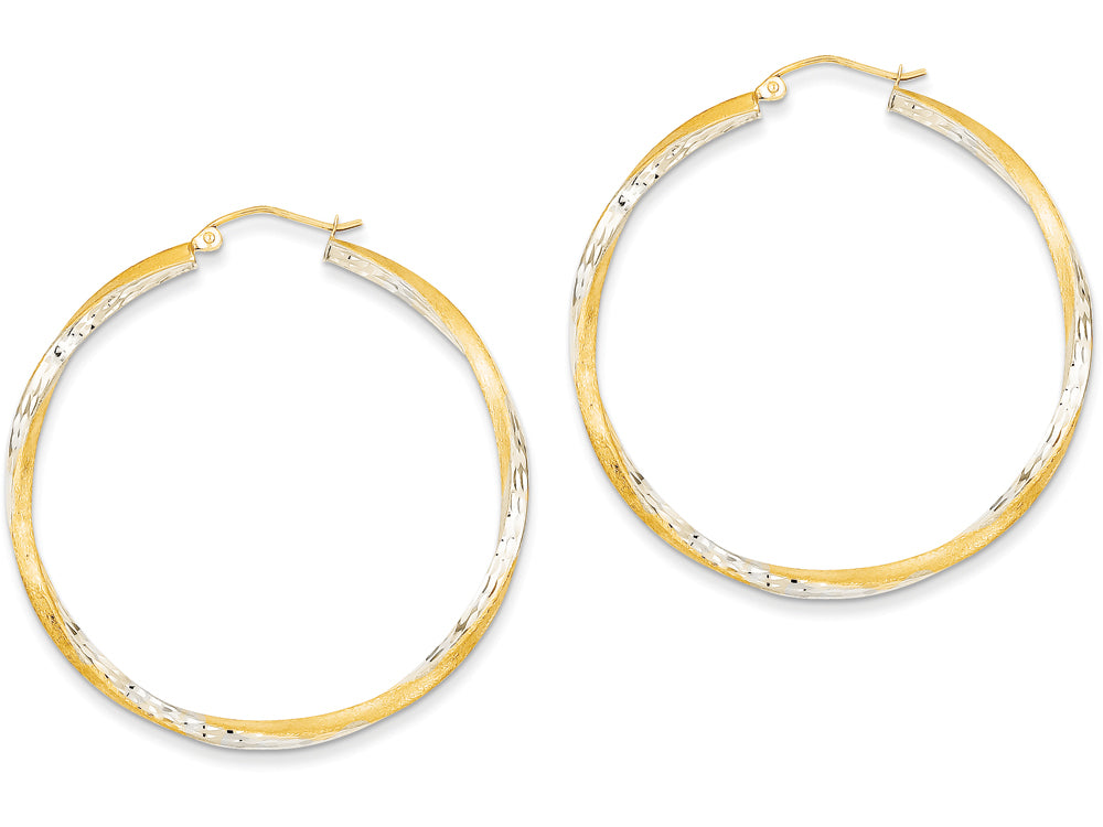 FJC Finejewelers 14k Yellow Gold and Rhodium Bright-cut 2.5mm Twisted Hoop Earrings