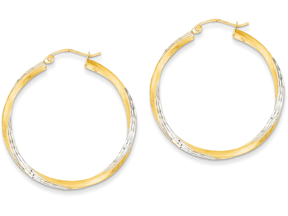 FJC Finejewelers 14k Yellow Gold and Rhodium Bright-cut 2.5mm Twisted Hoop Earrings