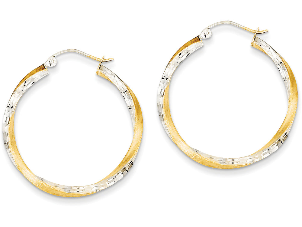 FJC Finejewelers 14k Yellow Gold and Rhodium Bright-cut 2.5mm Twisted Hoop Earrings
