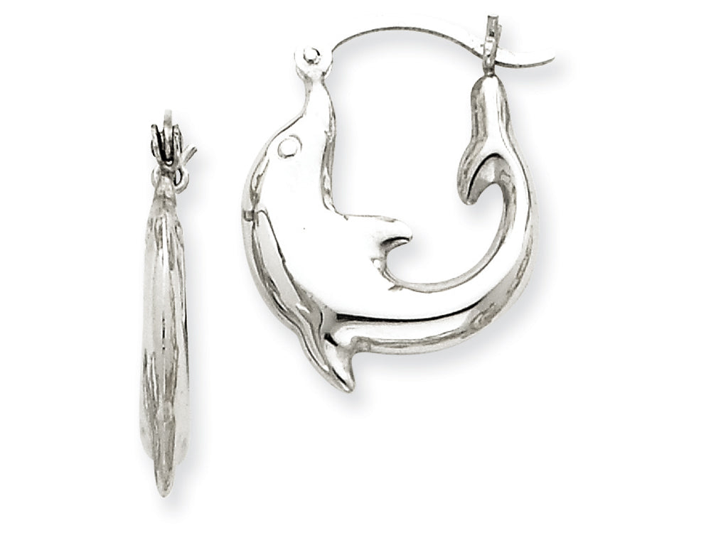 FJC Finejewelers 14k White Gold Polished Dolphin Hoop Earrings