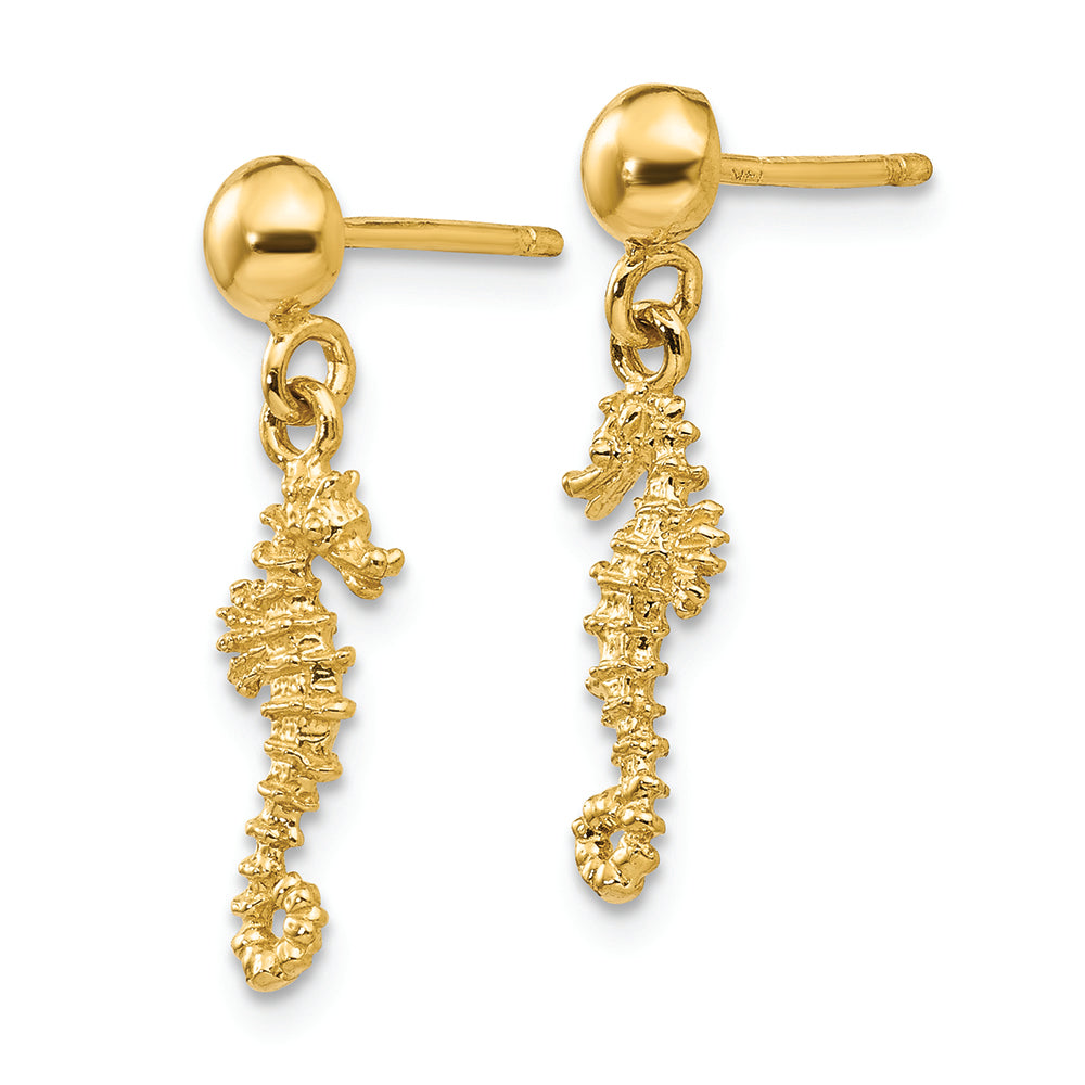 FJC Finejewelers 14k Yellow Gold 3d Mini Seahorse Dangle Post Earrings