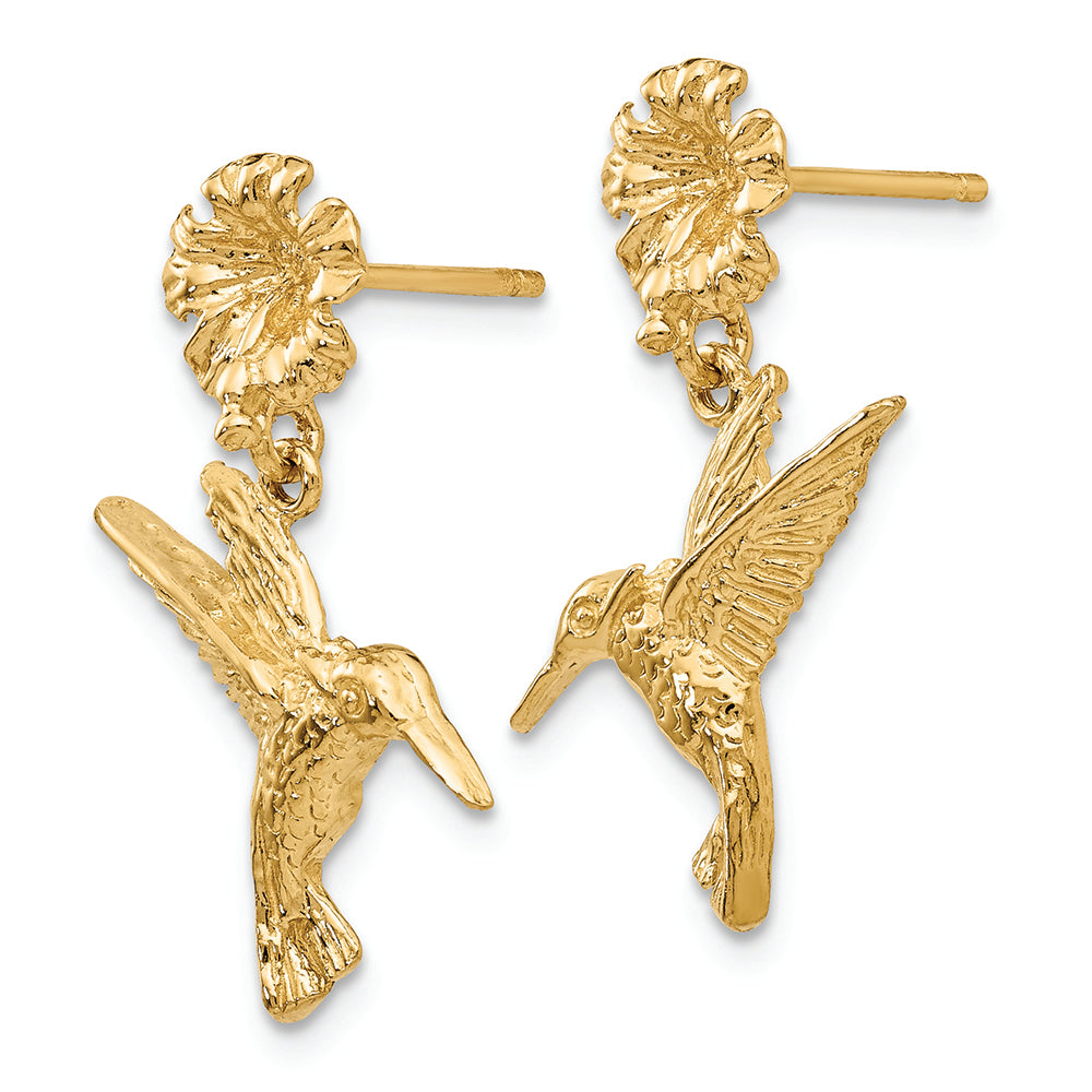 FJC Finejewelers 14k Yellow Gold Hummingbird Dangles From Flower Post Earrings