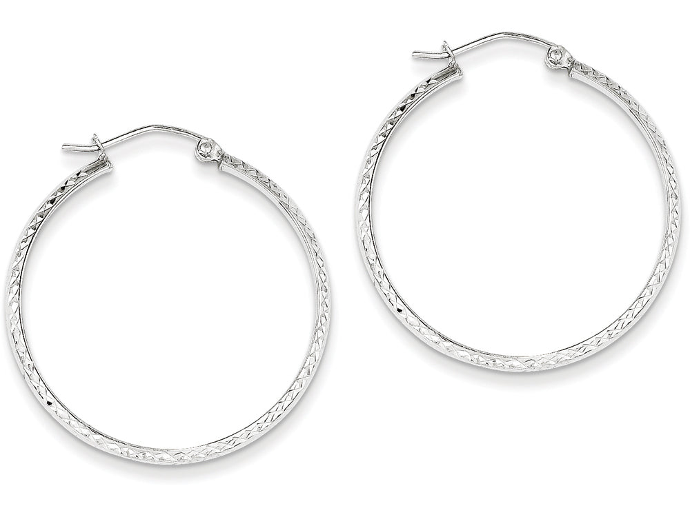 FJC Finejewelers 14k White Gold Bright-cut 2.8x30mm Hollow Hoop Earrings