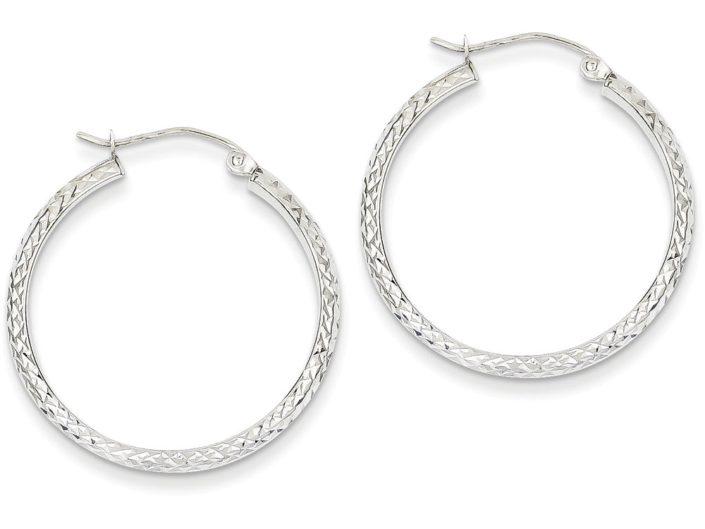 FJC Finejewelers 14k White Gold Bright-cut 3.5x28mm Hollow Hoop Earrings