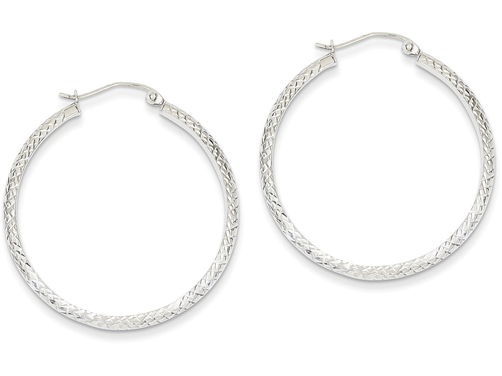 FJC Finejewelers 14k White Gold Bright-cut 3.5x34mm Hollow Hoop Earrings
