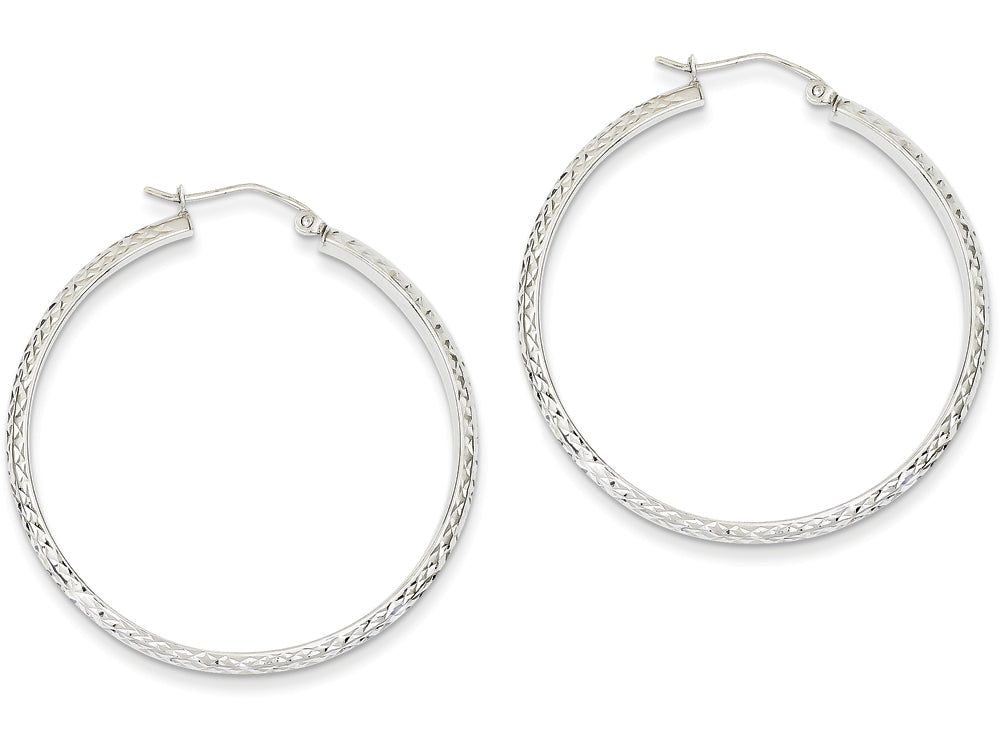 FJC Finejewelers 14k White Gold Bright-cut 3.5x38mm Hollow Hoop Earrings