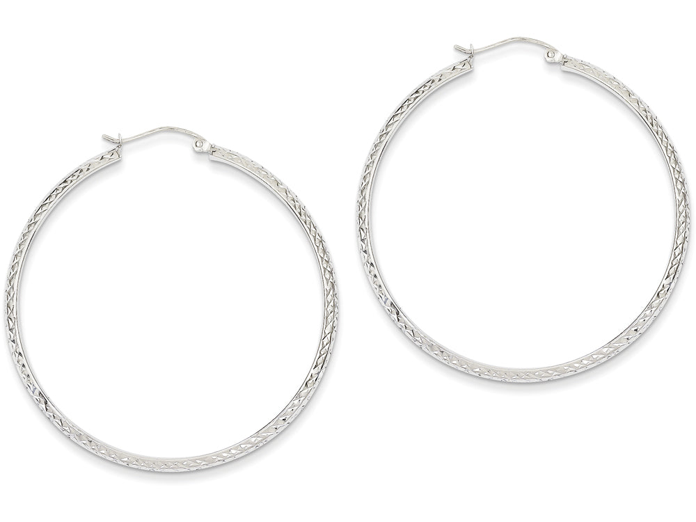 FJC Finejewelers 14k White Gold Bright-cut 3.5x46mm Hollow Hoop Earrings