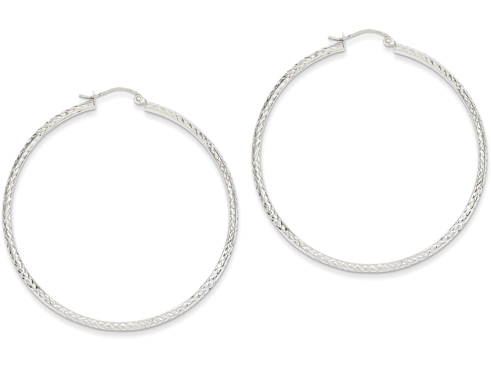 FJC Finejewelers 14k White Gold Bright-cut 3.5x52mm Hollow Hoop Earrings