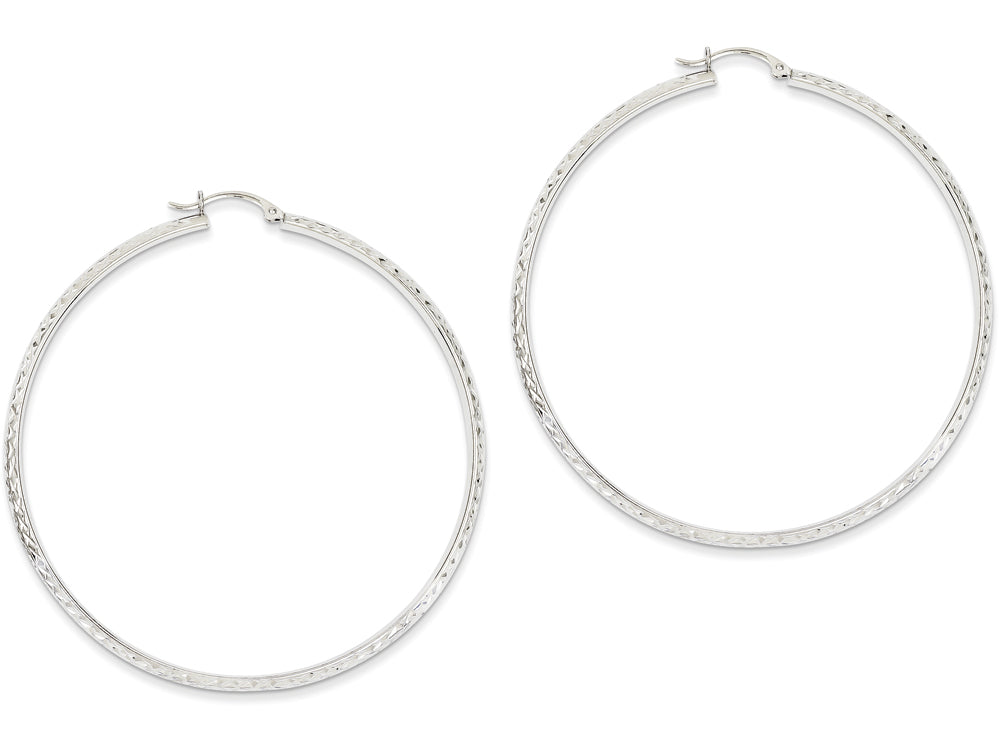 FJC Finejewelers 14k White Gold Bright-cut 3.5x65mm Hollow Hoop Earrings