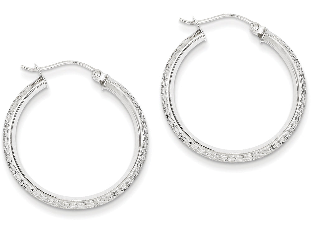 FJC Finejewelers 14k White Gold Knife Edge Bright-cut 2.5x25mm Hoop Earrings