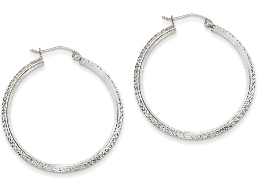 FJC Finejewelers 14k White Gold Knife Edge Bright-cut 2.5x25mm Hoop Earrings