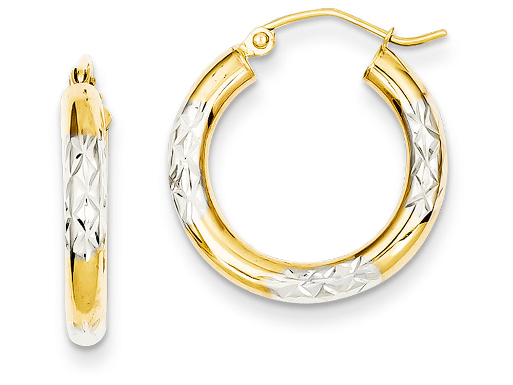 FJC Finejewelers 14k Yellow Gold and Rhodium Bright-cut 3x20mm Hoop Earrings