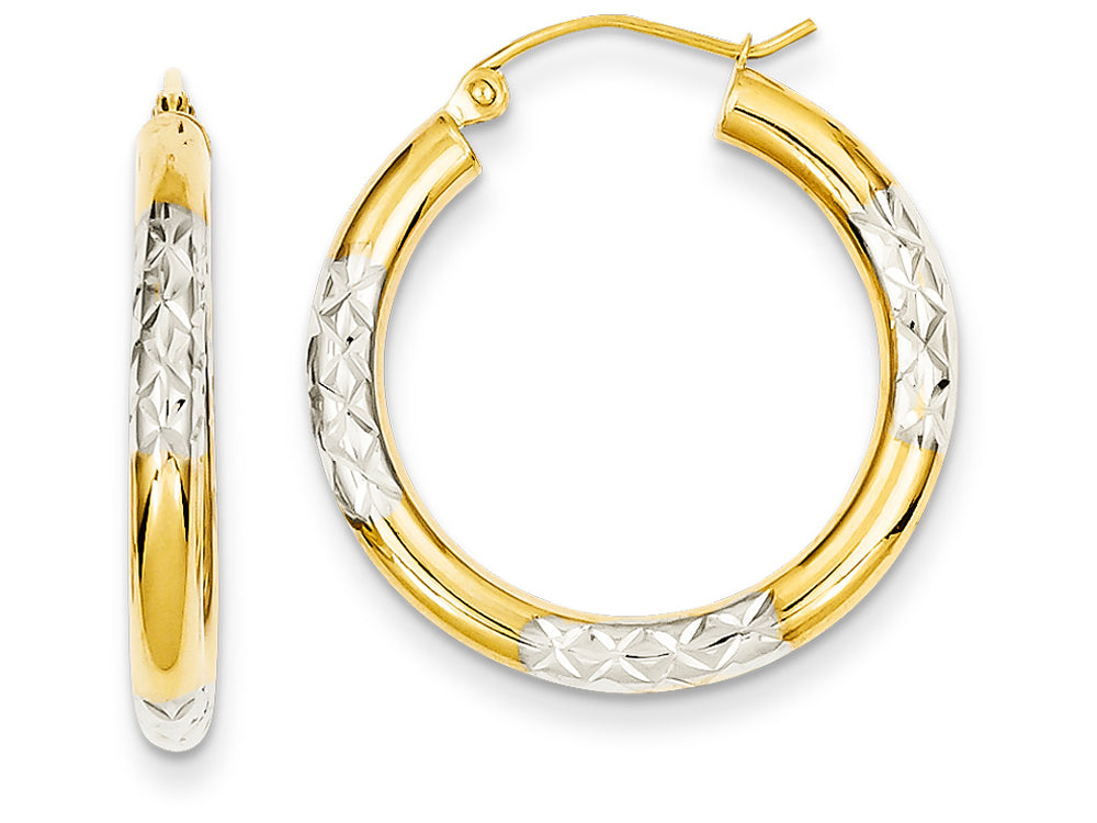 FJC Finejewelers 14k Yellow Gold and Rhodium Bright-cut 3x25mm Hoop Earrings