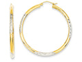 FJC Finejewelers 14k Yellow Gold and Rhodium Bright-cut 3x45mm Hoop Earrings