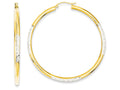 FJC Finejewelers 14k Yellow Gold and Rhodium Bright-cut 3x55mm Hoop Earrings