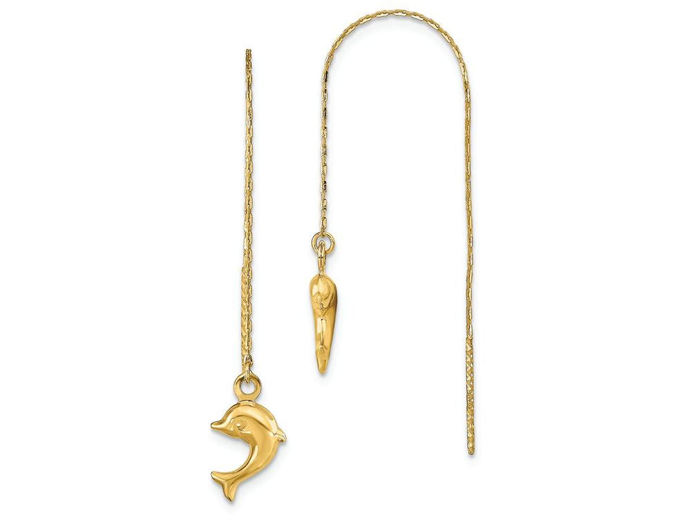 FJC Finejewelers 14k Yellow Gold Polished Dolphins Threader Earrings