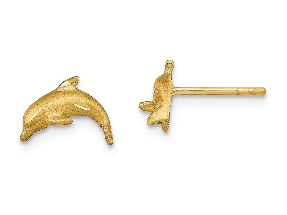 FJC Finejewelers 14k Yellow Gold Satin Bright Cut Dolphin Post Earrings