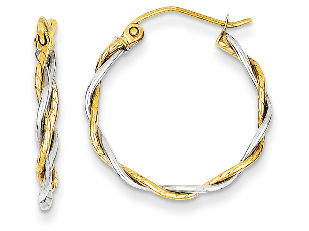 FJC Finejewelers 14 kt Two Tone Gold Polished1.8mm Twisted Hoop Earrings