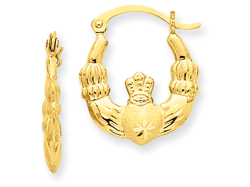 FJC Finejewelers 14k Yellow Gold Polished and Satin Claddagh Hoop Earrings