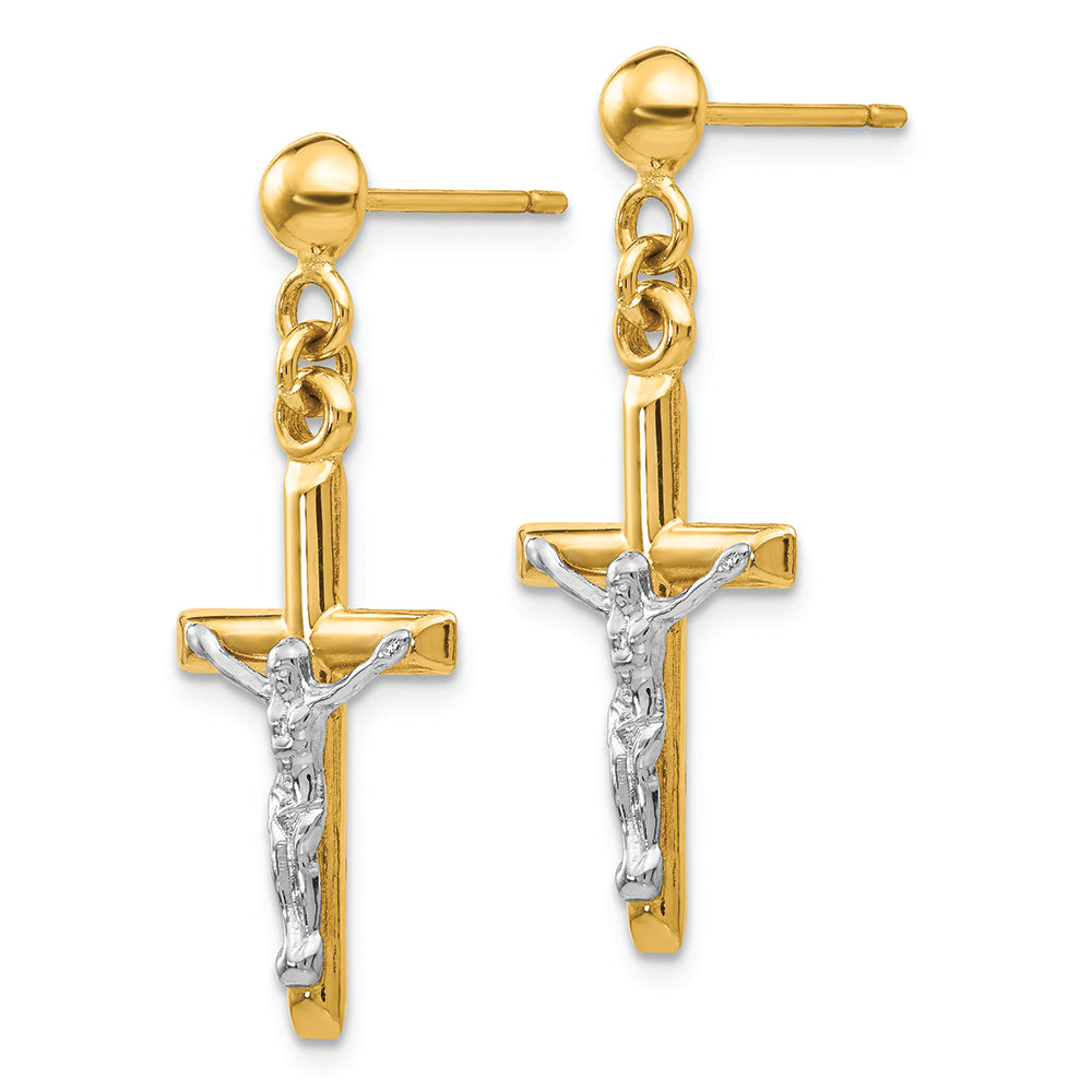 FJC Finejewelers 14k Two-tone Gold Hollow Crucifix Earrings
