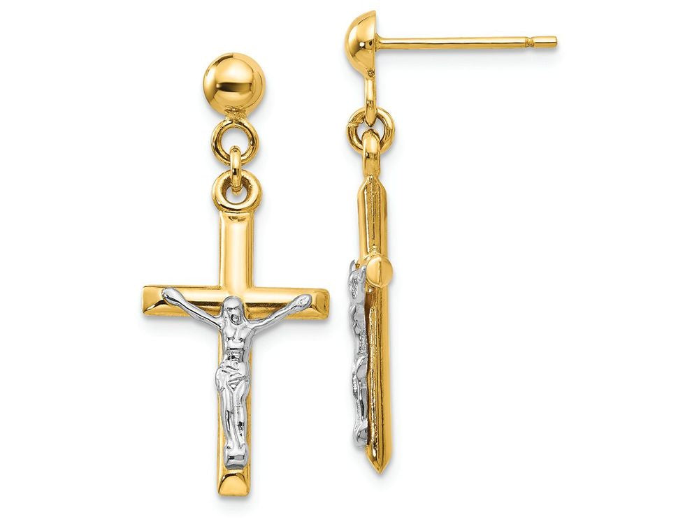 FJC Finejewelers 14k Two-tone Gold Hollow Crucifix Earrings