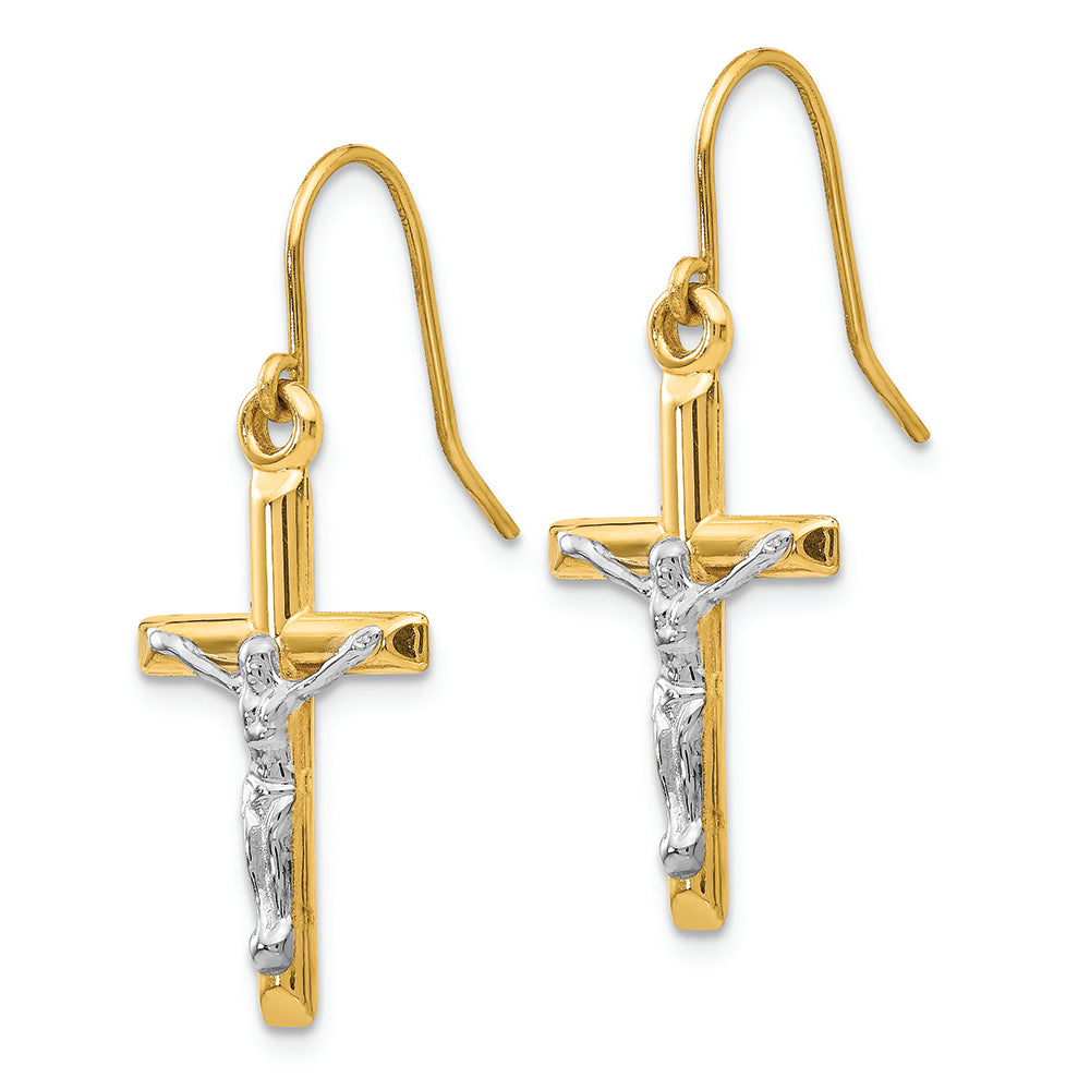 FJC Finejewelers 14k Two-tone Gold Polished Crucifix Earrings