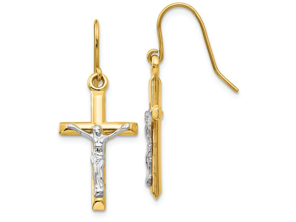 FJC Finejewelers 14k Two-tone Gold Polished Crucifix Earrings