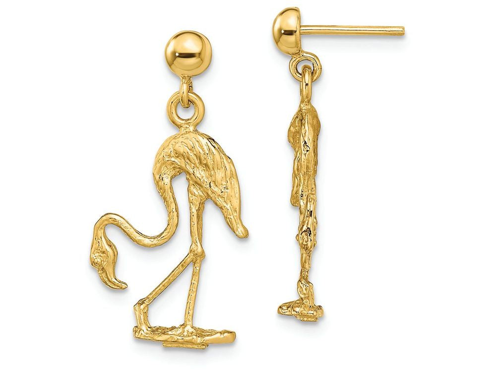 FJC Finejewelers 14k Yellow Gold 3d Flamingo Dangle Earrings