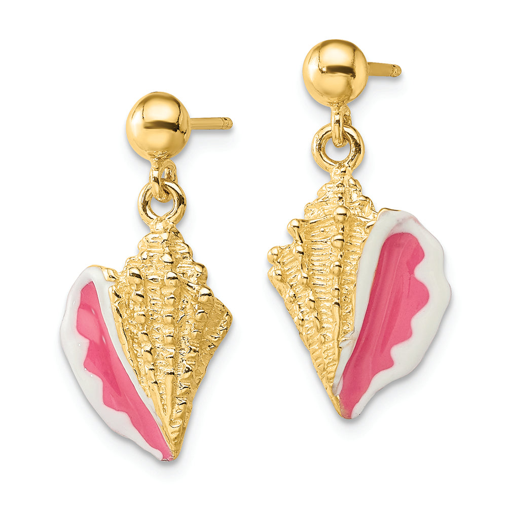 FJC Finejewelers 14k Yellow Gold Enamel Conch Shell Dangle Earringspink White
